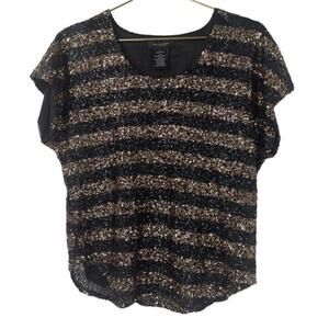MM Couture by Miss Me Black Gold Sequin Top small